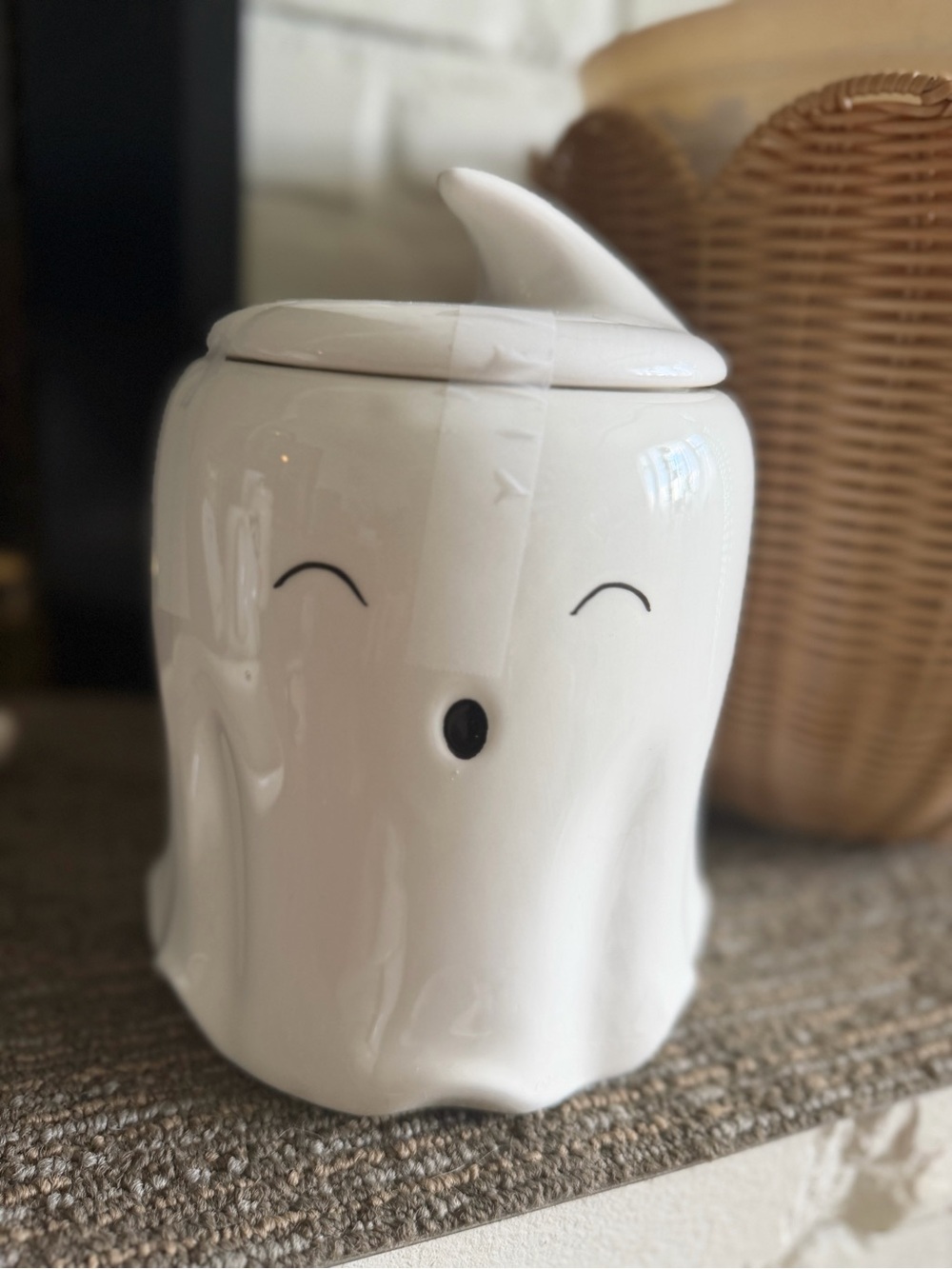 White Ceramic Ghost Cookie Jar — Cute Halloween Canister
